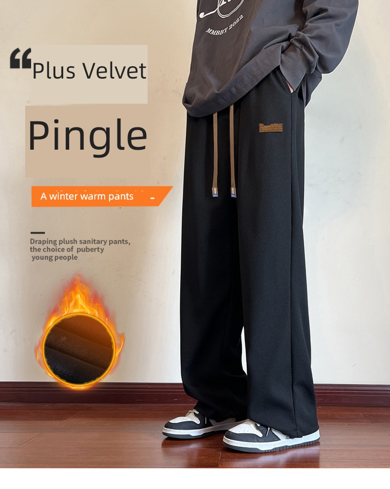 NGGGN Straight cylinder easy Sagging sensation Plush leisure time trousers