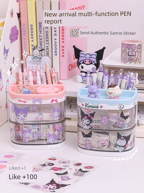 Pen holder storage box desktop dormitory office multi-function large capacity transparent stationery drawer dustproof storage rack
