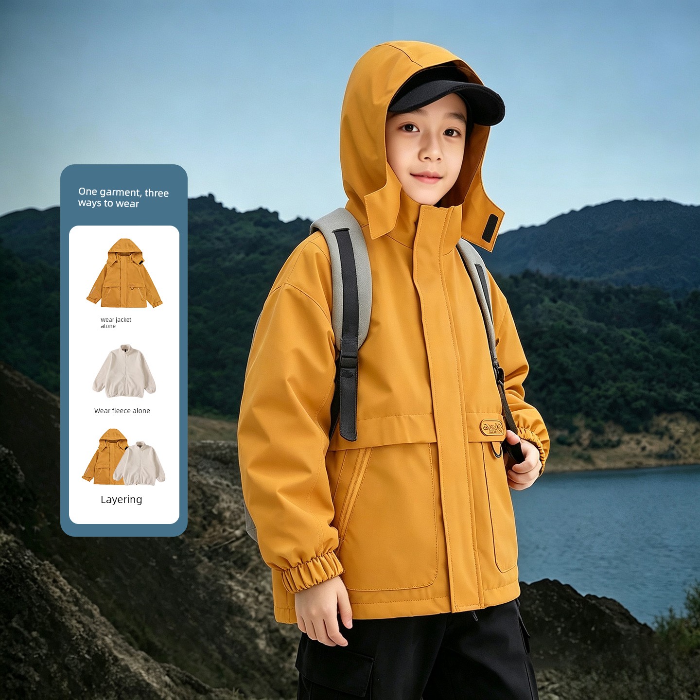 Three-Proof Children's Outdoor Jacket for Boys and Girls, 3-in-1 Windproof and Waterproof Clothing for Spring and Autumn, Suitable for Older Children — 8