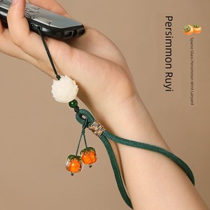 [Limited Purchase One] Lucky Persimmon Mobile Phone Pendant Short Wrist Lanyard Glaze Persimmon Pendant Keychain