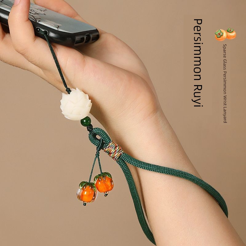 [Limited Purchase One] Lucky Persimmon Mobile Phone Pendant Short Wrist Lanyard Glaze Persimmon Pendant Keychain