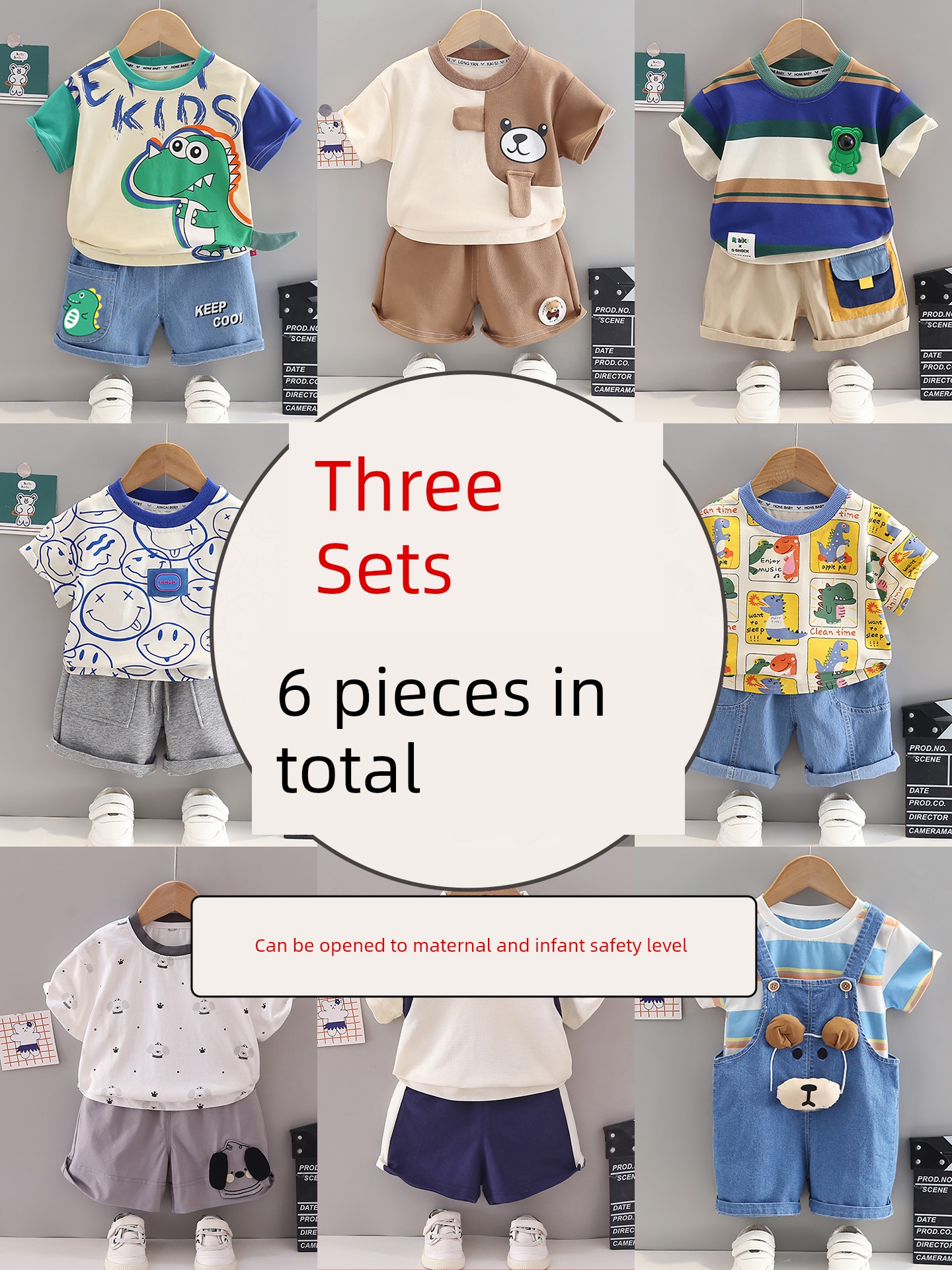 Boys' Suits, New Summer Clothes, Children's Short-Sleeved Fashionable Toddler Shorts, Boys' Summer Two-Piece Set, Trendy