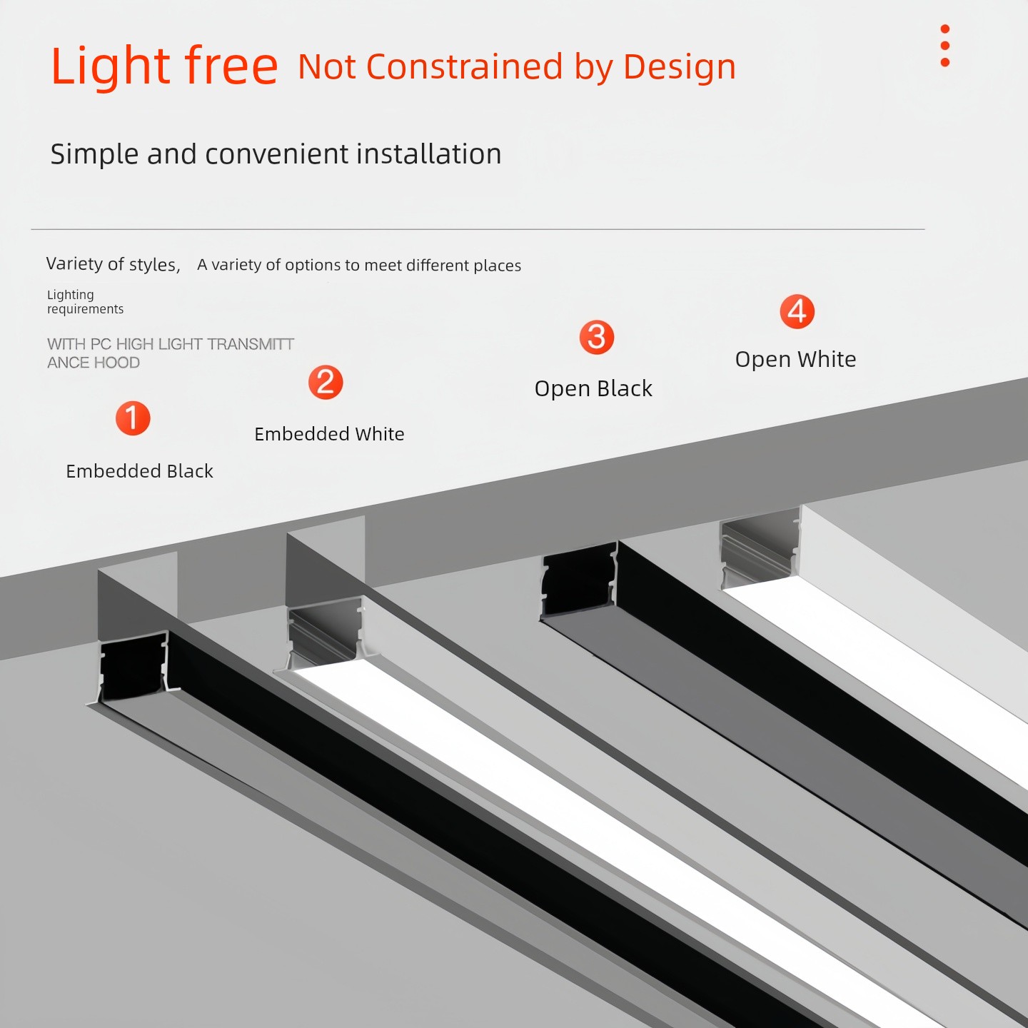 Led Line Lights Line Light Embedded Aluminum Groove Lamp Slot Open-Mounted Linear Lamp Linear Lamp U-Shaped Lamp Strip Lamp with Card Slot