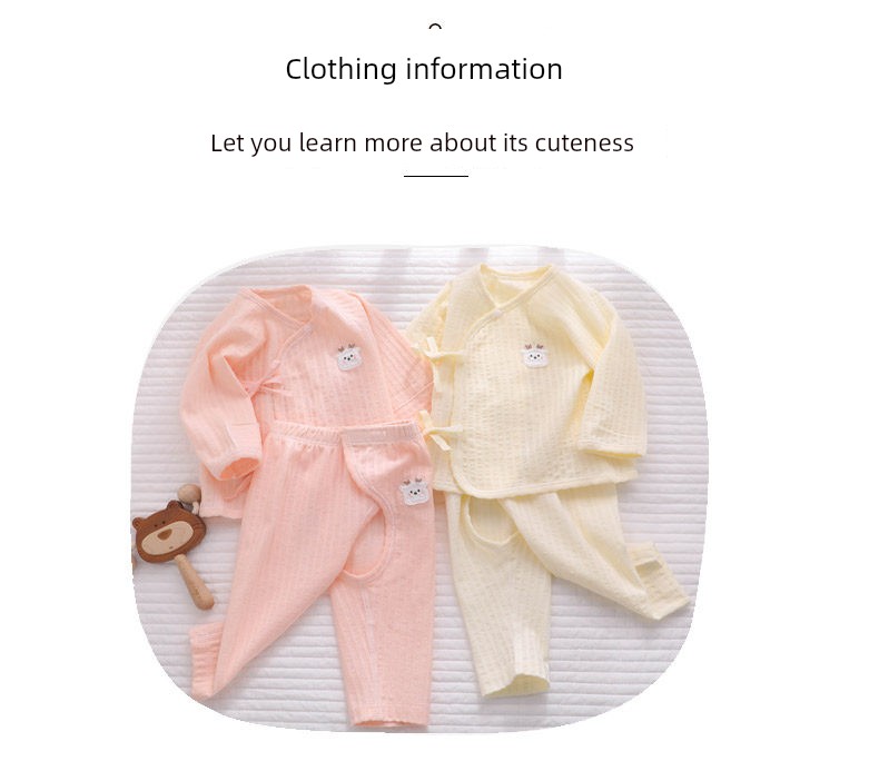 All-Cotton Pure Cotton Newborn Baby Two-Piece Set, Summer Thin Style, Autumn Clothing, Pure Cotton Monk-Style Clothes, Open-Crotch for Newborns — 10