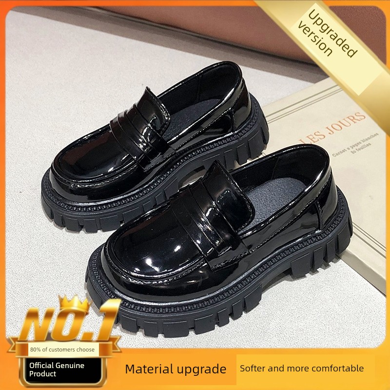 Black Leather Shoes for Girls, Academy Style, Suitable for Pairing with Skirts, Soft-Soled Performance Shoes, Thick-Soled Height-Increasing Summer Shoes — 3