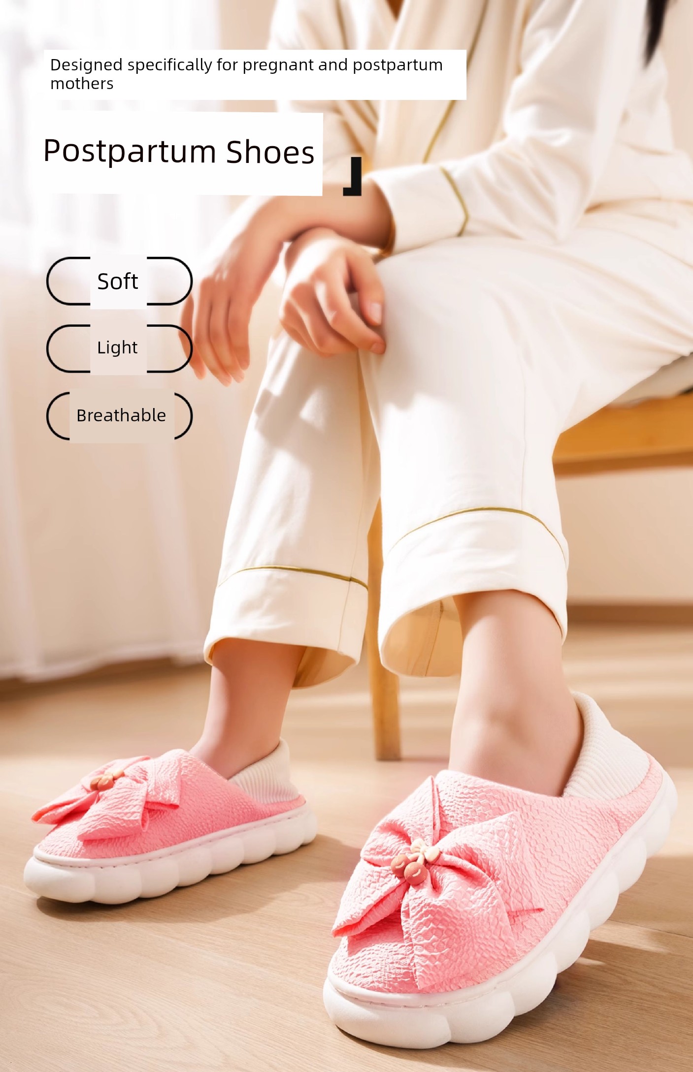 Postpartum Shoes for Summer, Thin Style, Soft Sole, Non-Slip, Closed Heel, Thick Sole, Indoor Home Slippers, Cotton Slippers for Spring and Autumn, — 1