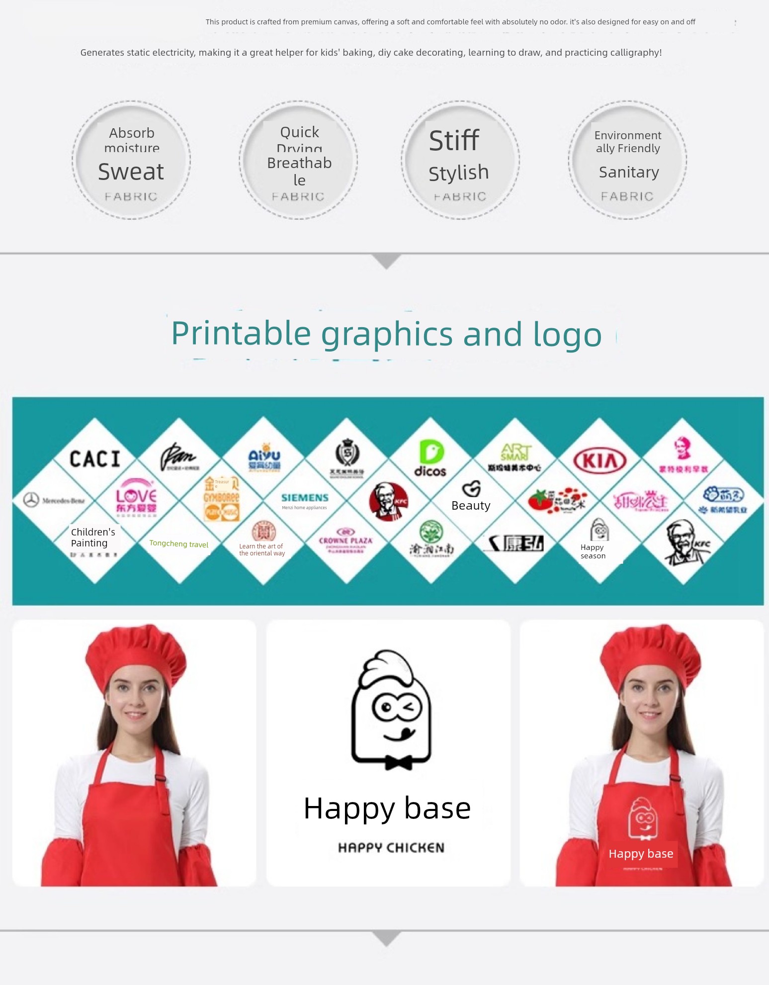 Kids Cotton Canvas Apron Sleeves Creative Apron Painting Apron Kids Chef Suit Chef Cap Printed Logo — 3