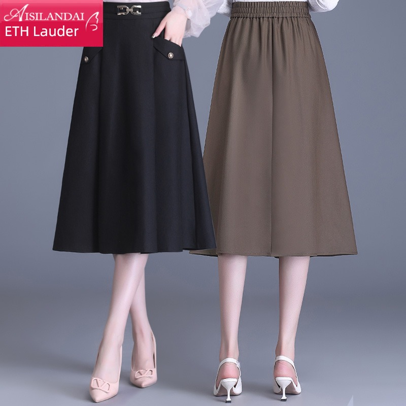 Spring and summer leisure time Medium and long term Over the knee Big swing skirt
