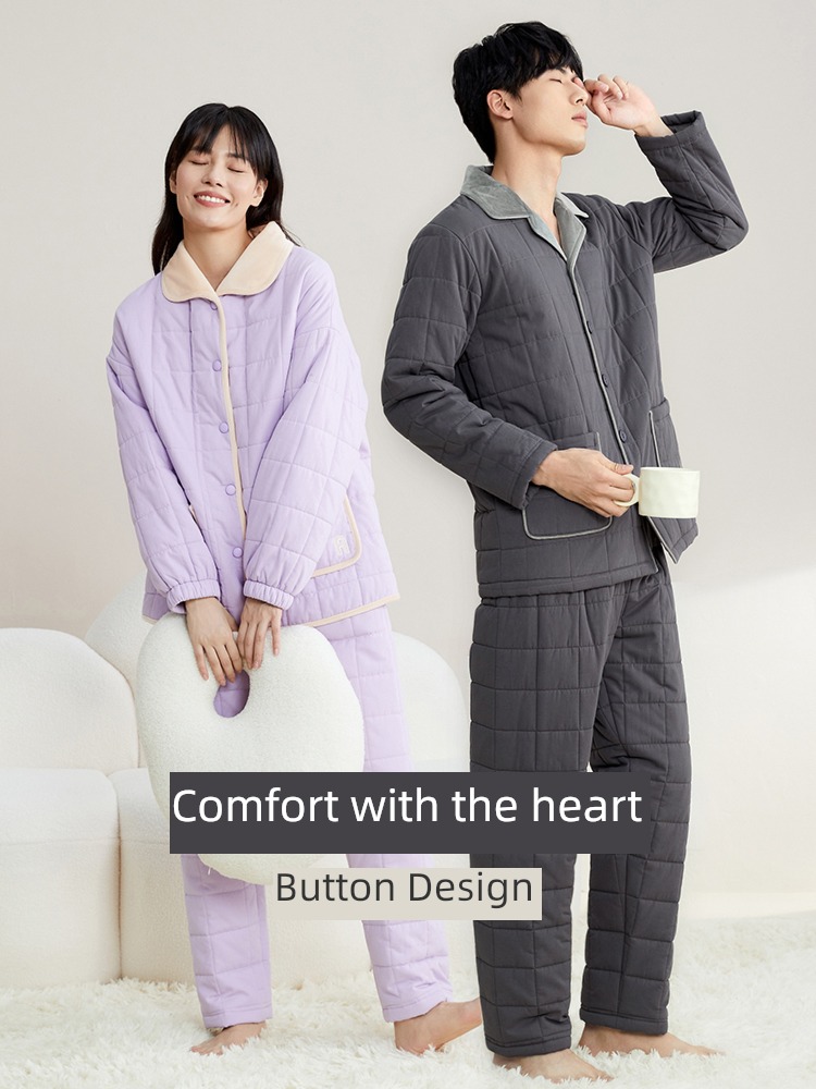 Autumn deer three layers thickening Cotton clip lovers Men's style pajamas