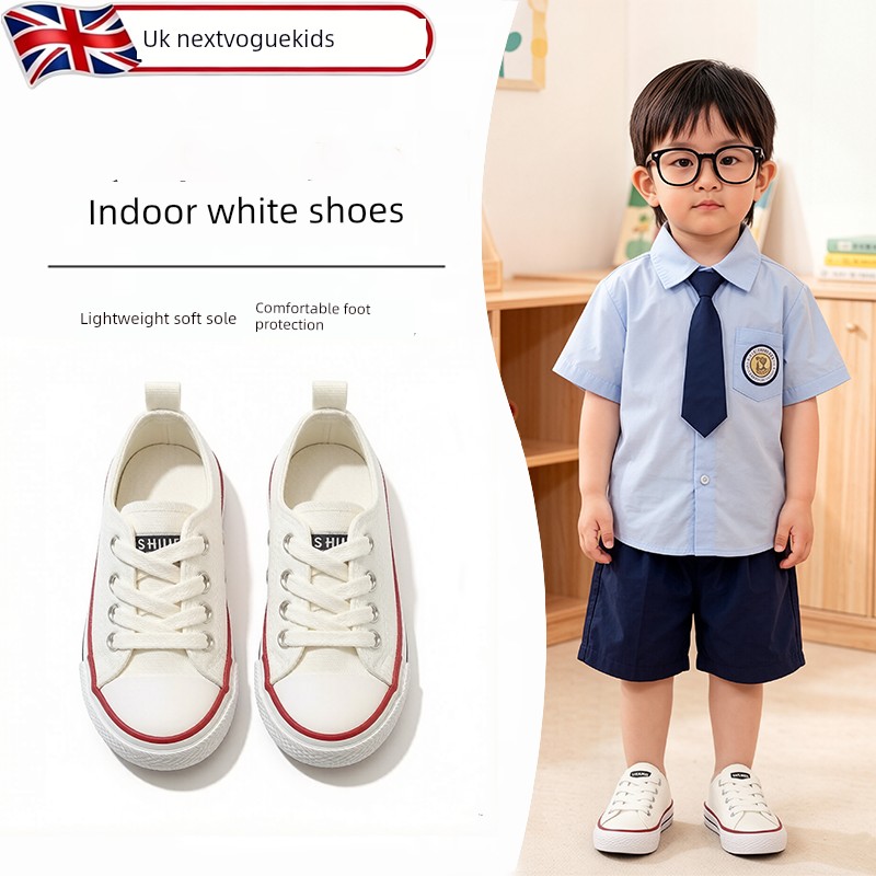 Kindergarten Indoor White Shoes for Boys, Lightweight Indoor Shoes for Children Entering School, White Canvas Shoes for Boys Entering School