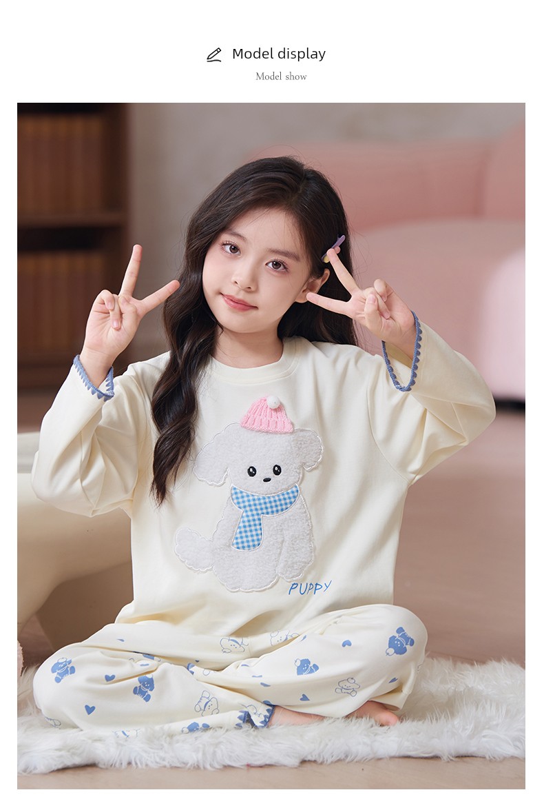 Girls' Pajamas Autumn Children's Pure Cotton Long-Sleeve Thin Style Big Girl Spring and Autumn Home Wear Set New Model — 9