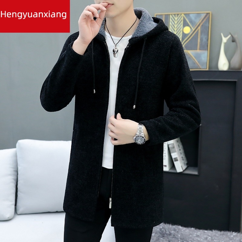 hyz  Medium and long term Plush sweater knitting Cardigan