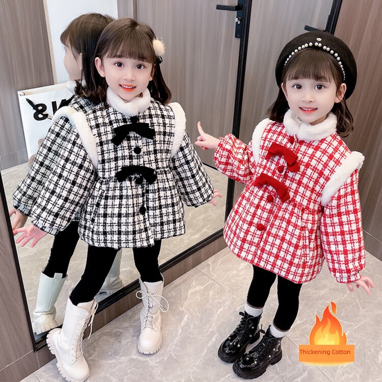 Baby girl Wool child lattice Foreign style winter loose coat