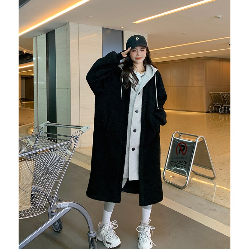 Imitation Lamb hair Advanced sense Hooded Long sleeve Fake two