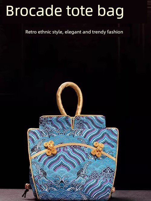 Chinese-Style Brocade Cheongsam Handbag for Women, Traditional Drawstring Pouch, Brocade Satin Storage Bag, Gift for Foreigners When Going Abroad