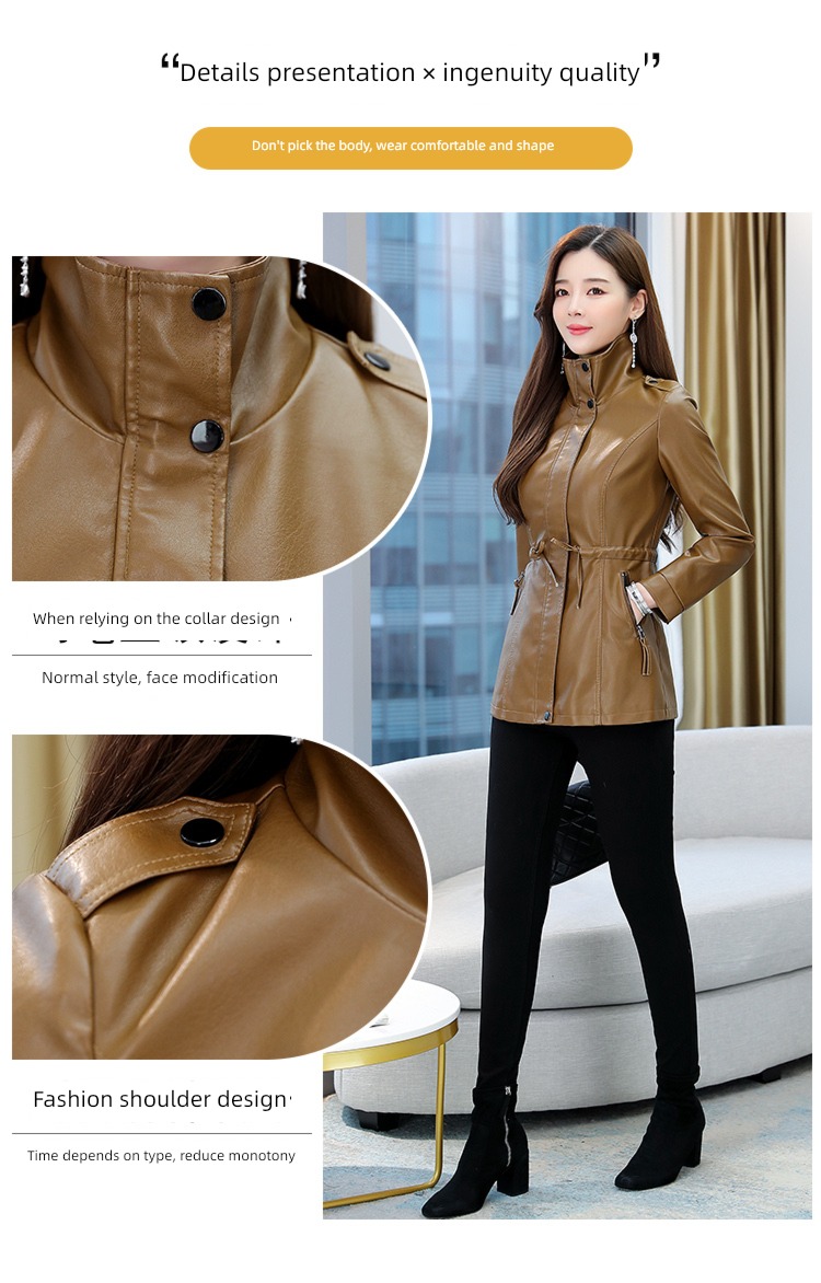 loose coat female spring and autumn Hot money winter clothes Plush thickening leather clothing