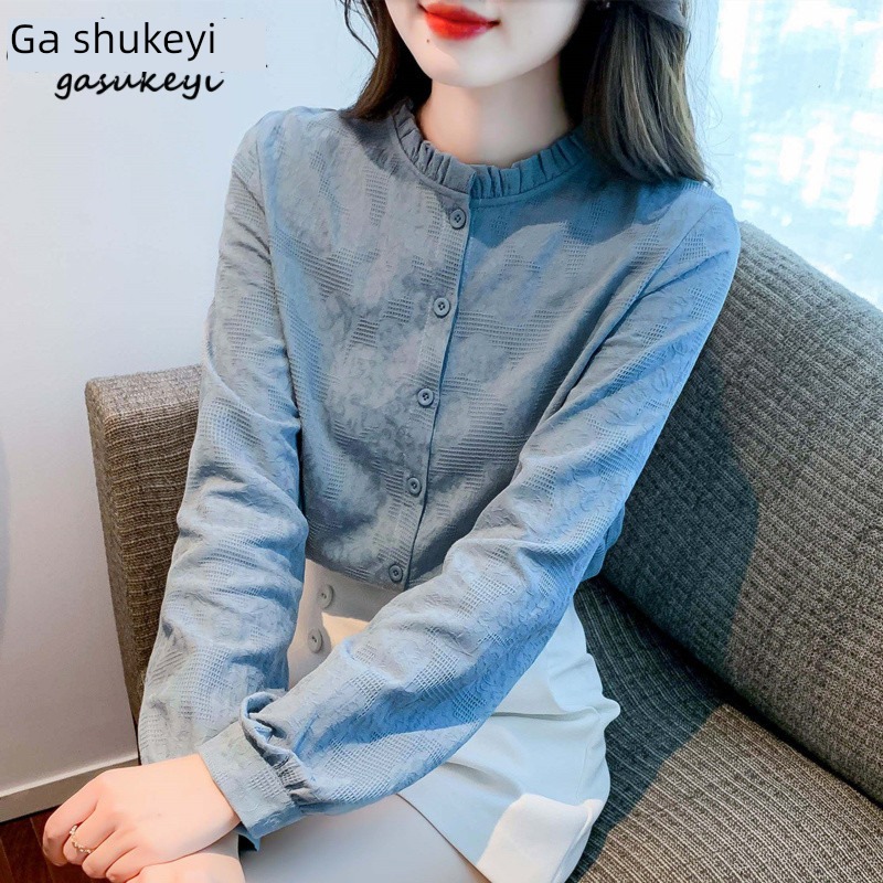 Age reduction fashion jacquard weave shirt Cotton Long sleeve Early autumn clothes
