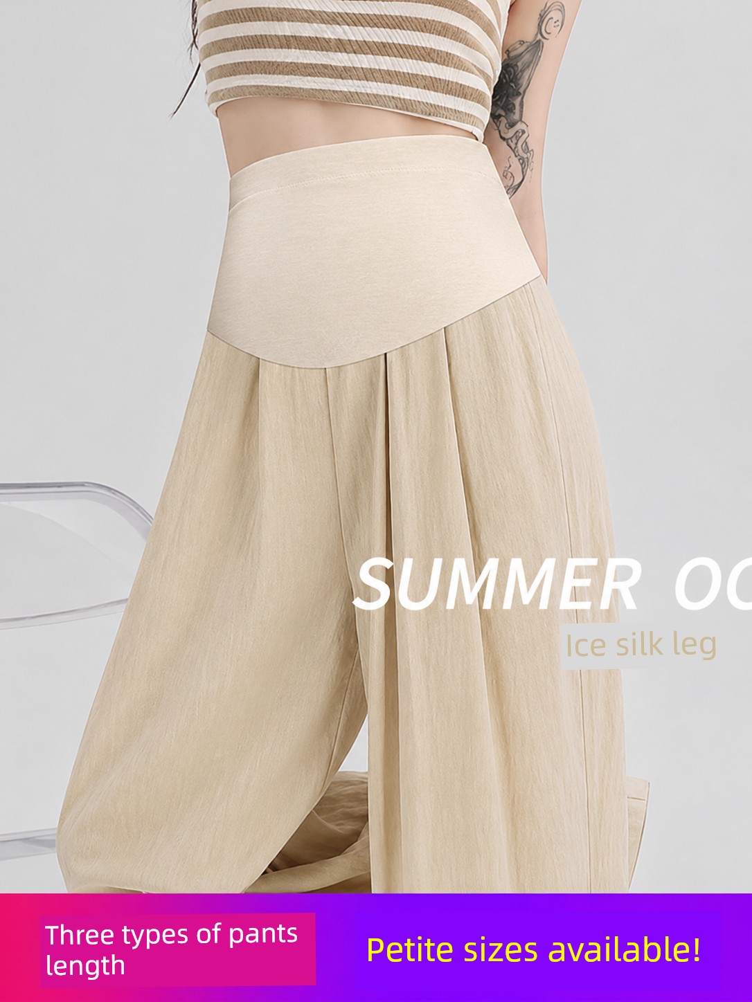 Maternity Pants for Summer, Thin Style, New Long Pants for Petite Women, Ice Silk Wide-Leg Pants, Plus-Size Maternity Wear, Autumn Pants — 3