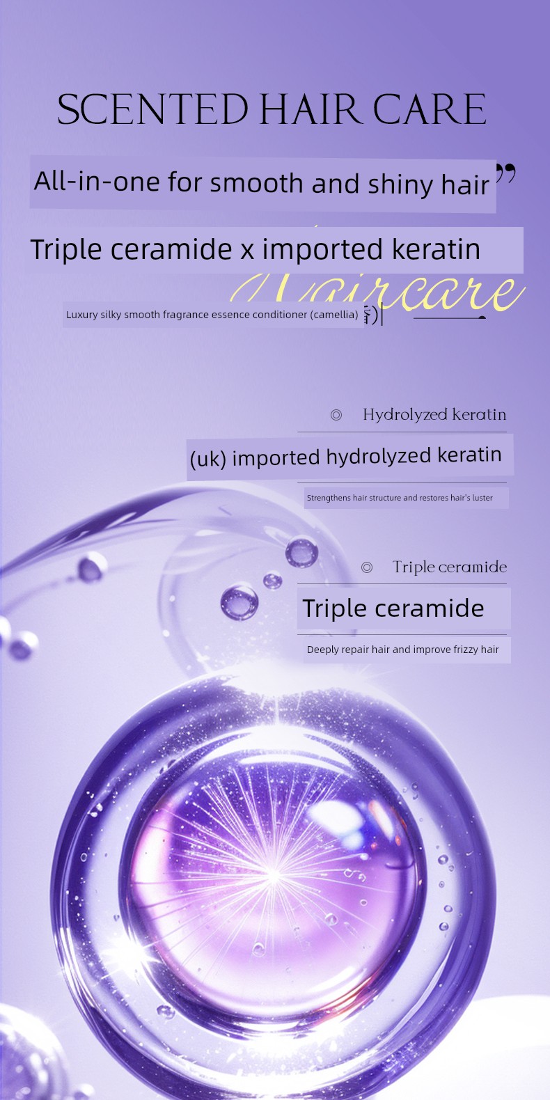 Light Luxury, Smooth and Fragrant Essence Hair Conditioner, Protein Repair, Long-Lasting Fragrance, Oil Control, Deep Hydration, Easy to Rinse — 6