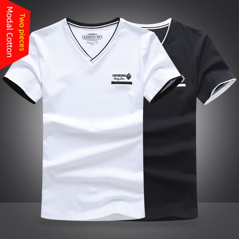 modal  2 piece Ice feeling man Half sleeve tide V-neck T-shirt