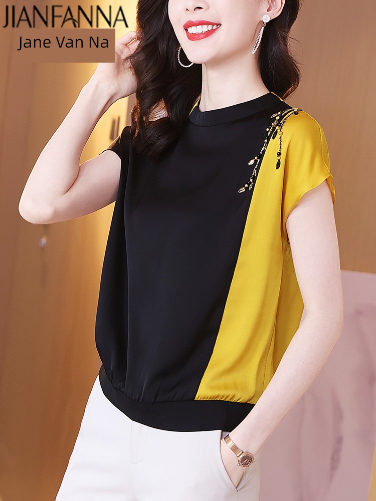 Short sleeve fashion shirt Nail bead easy jacket real silk