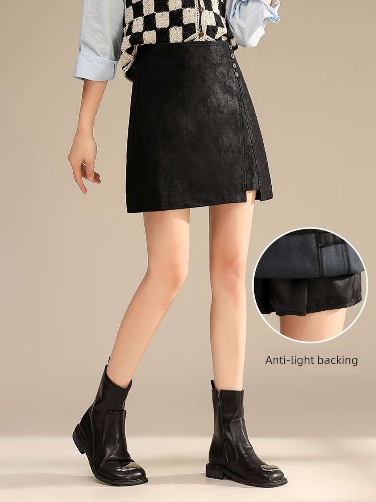 Small leather skirt skirt female pu autumn 2022 new pattern High waist little chap A-line skirt Autumn and winter Buttocks skirt Short skirt