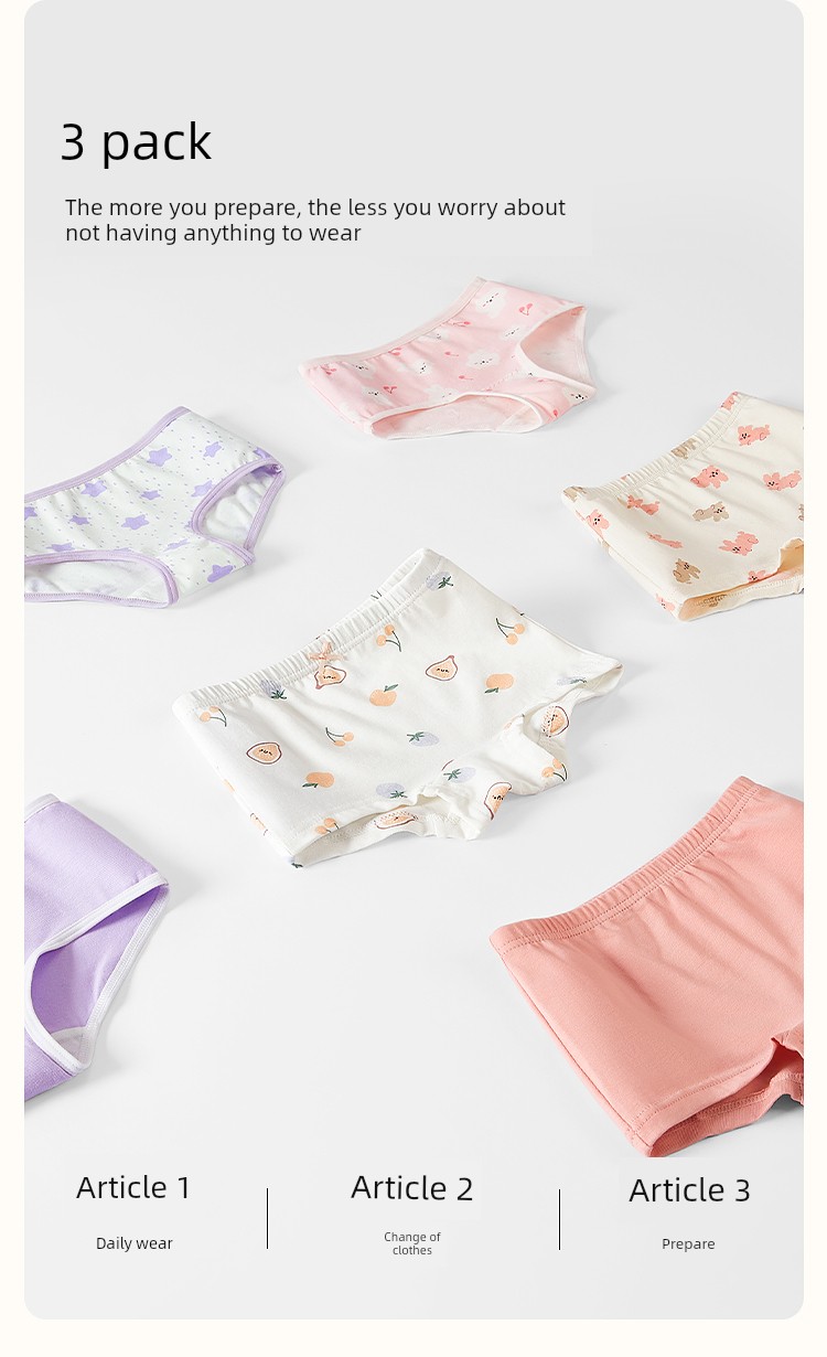 Balabala Girls' Underwear, Pure Cotton Children's Boxer Shorts, Toddler and Big Kids' Triangle A-Class Non-Binding Three-Pack — 10