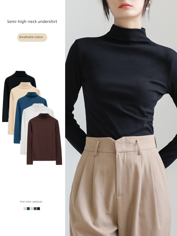 Autumn and winter black In fashion collar T-shirt Long sleeve Undershirt