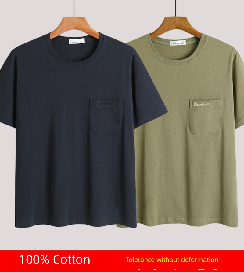 Big size middle-aged person grandpa There are pockets Short sleeve T-shirt