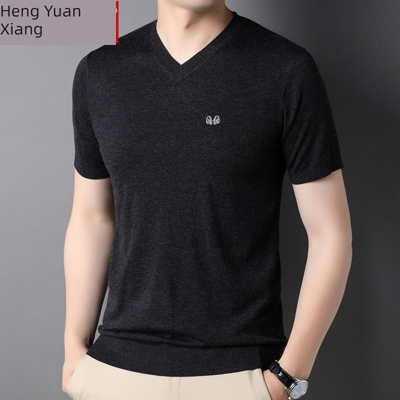 hyz  Collar sweater Young and middle-aged people knitting Short sleeve T-shirt