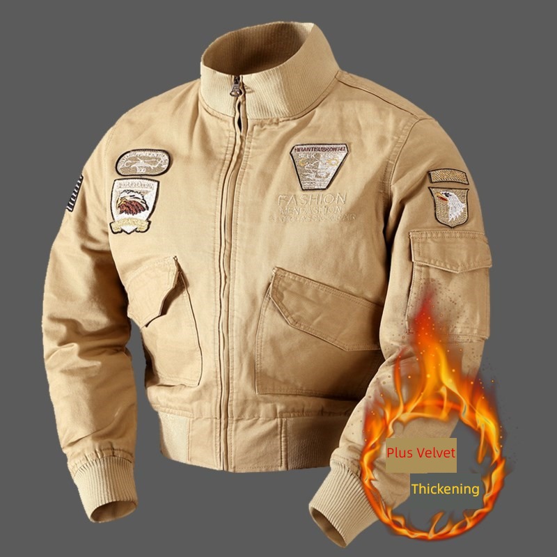 Autumn and winter pilot Plush thickening Military uniform pure cotton loose coat