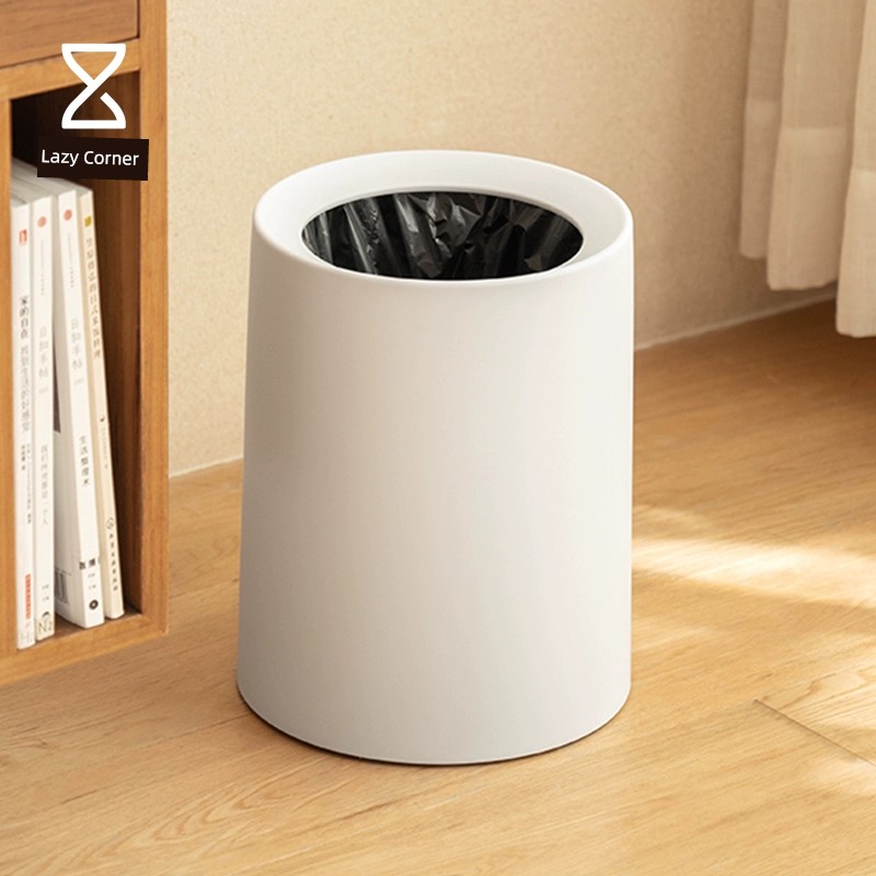 懶角落創意簡約北歐現代風塑料垃圾桶無蓋圓桶形收納桶10l大容量三色可選