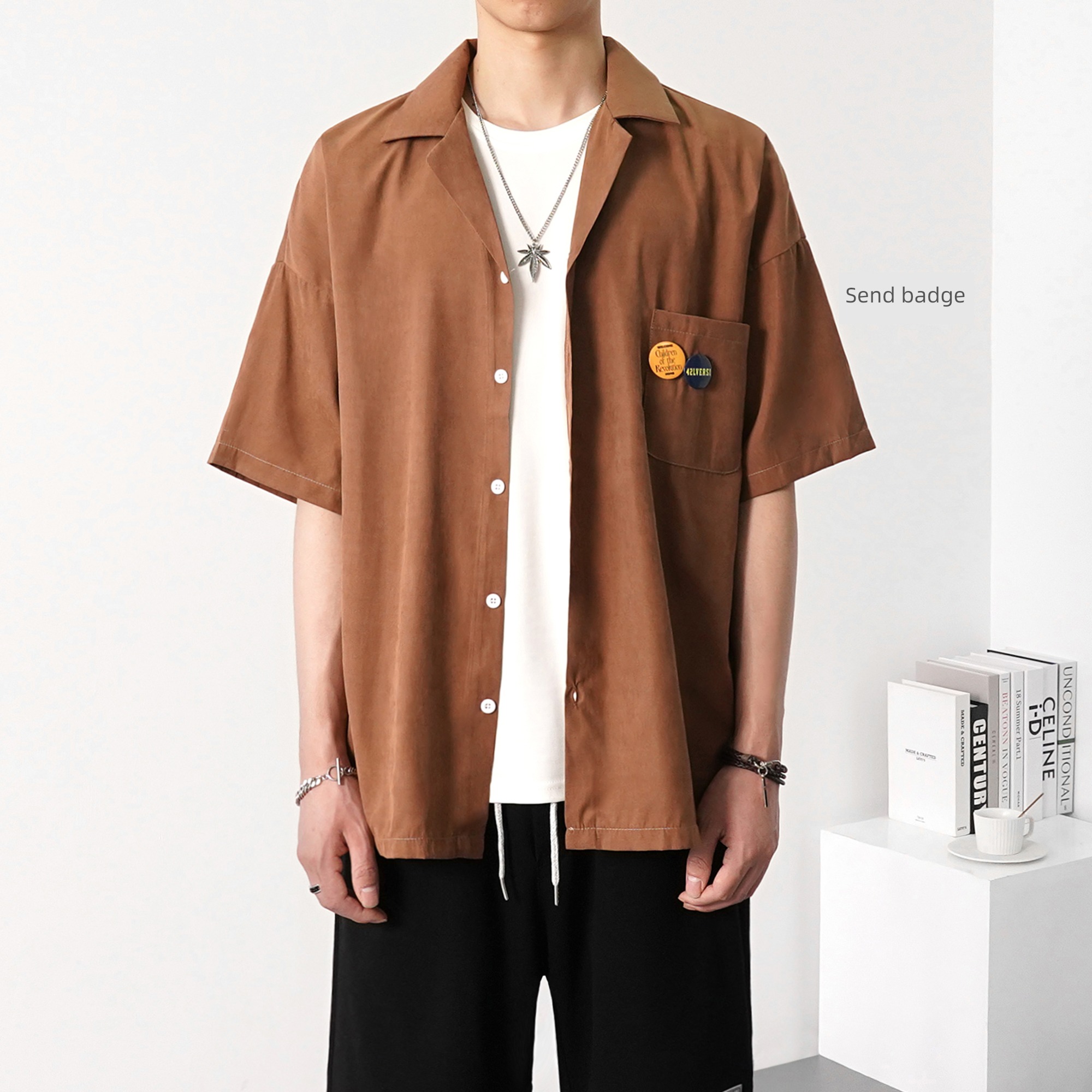 solar system leisure time ins Retro work clothes Short sleeve shirt
