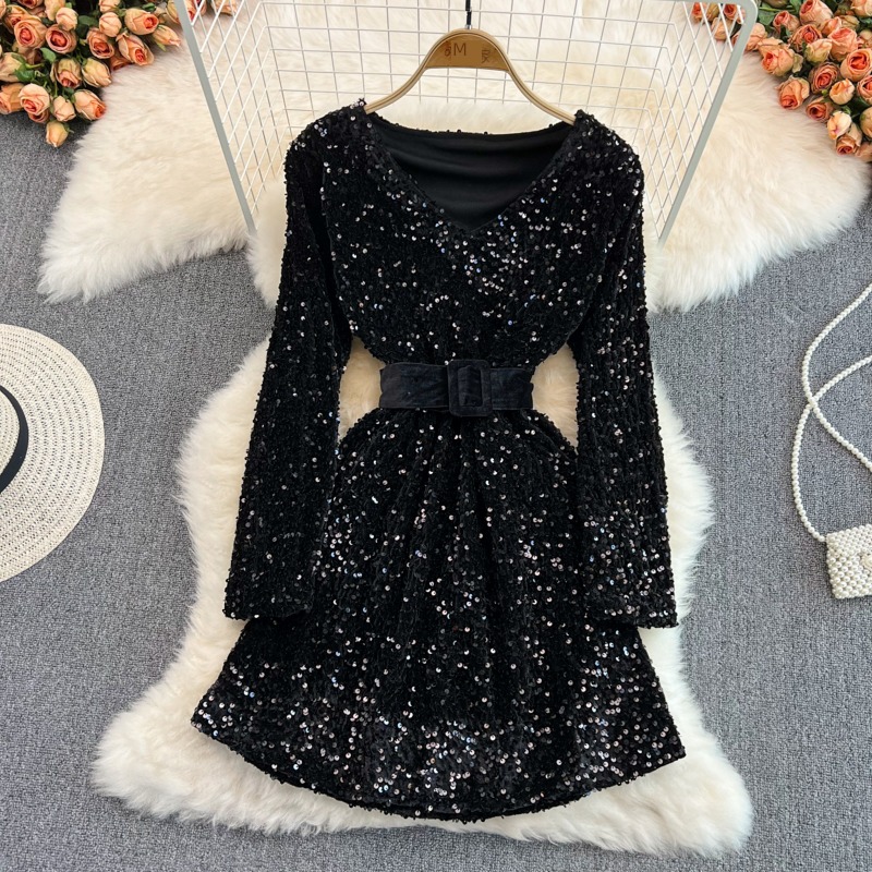 Autumn and winter fashion party banquet Show thin Dress Sequins