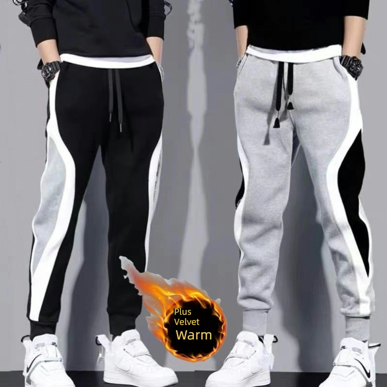Bundle leg Chaopai leisure time Autumn and winter Plush thickening sweatpants
