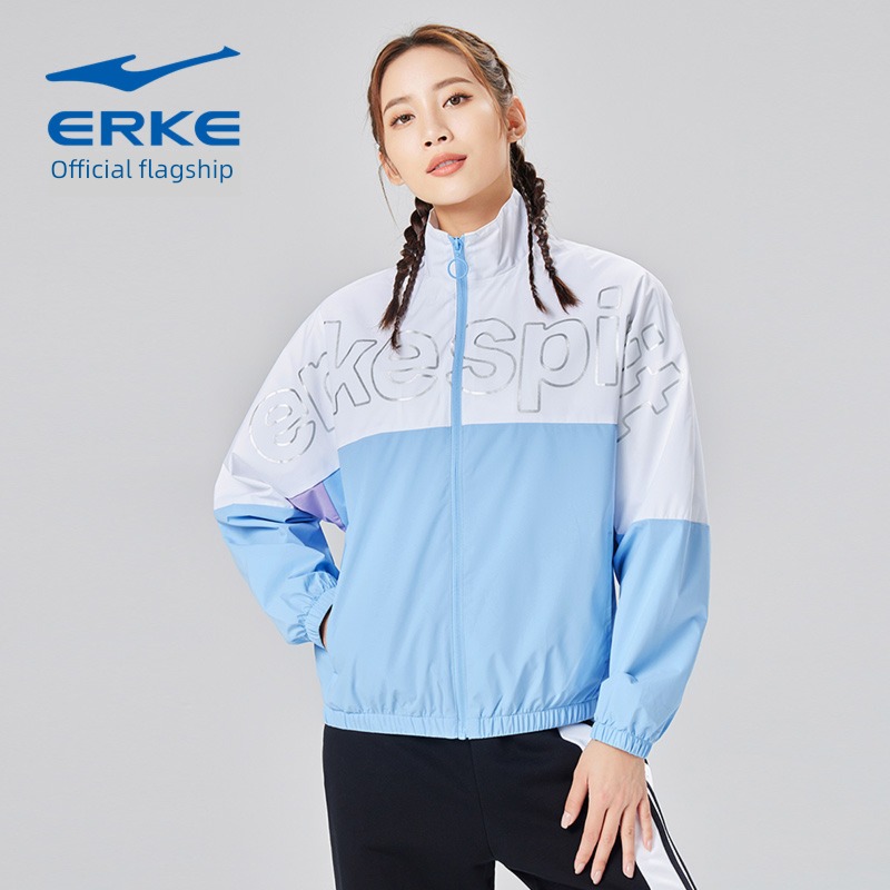 Erke Same style in shopping mall Splicing female motion Windbreaker