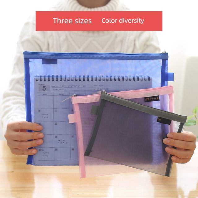 Yanle wire mesh breathable file bag transparent a4 file bag student subject classification grid bag storage bag examination bag transparent zipper bag large capacity information bag A5A6 art bag tutor bag