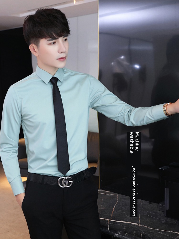Inch shirt Anti wrinkle No iron Pure black Long sleeve leisure time shirt