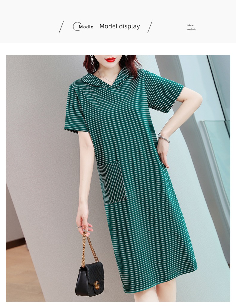 pure cotton stripe Dress middle age mom Cap T-shirt