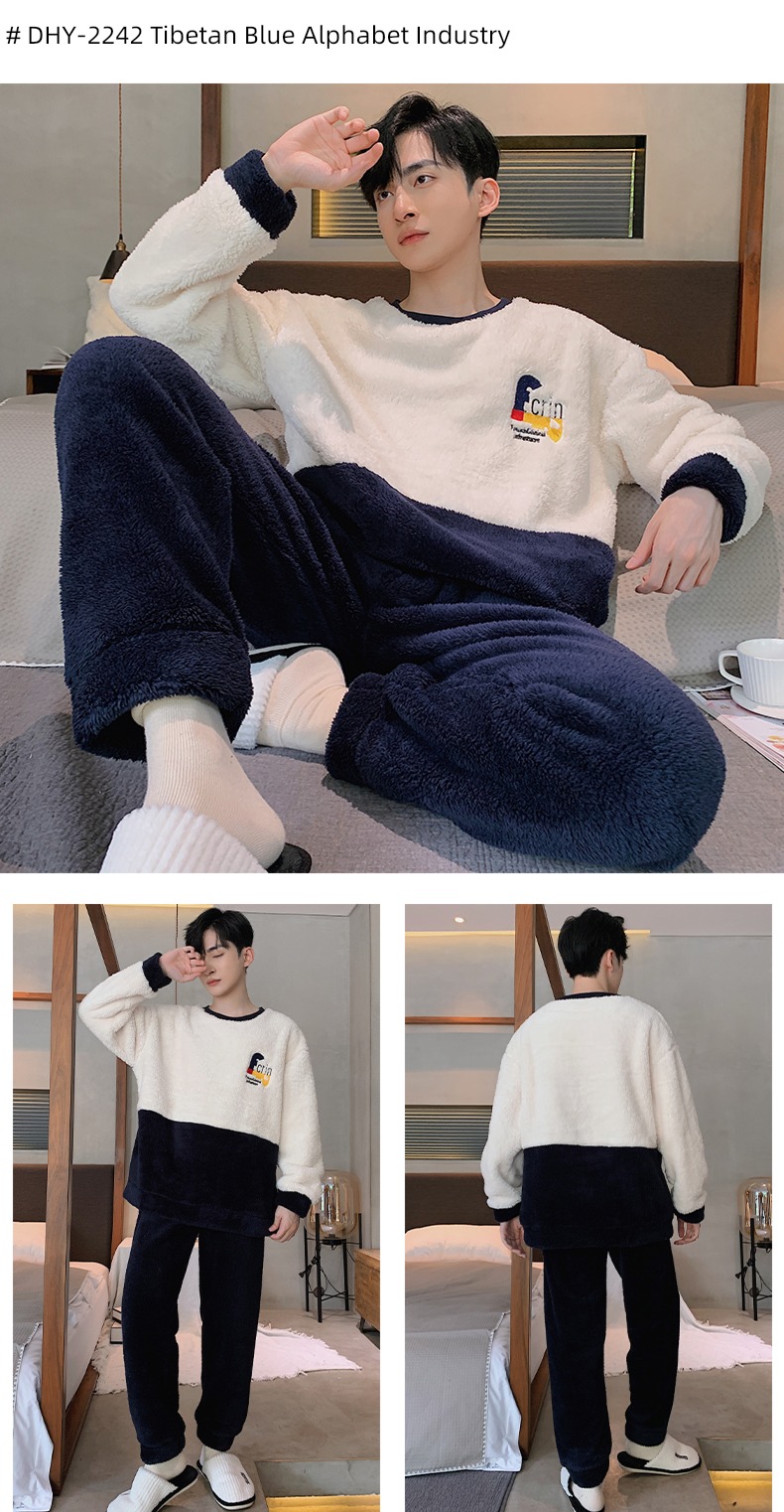 male thickening keep warm Flannel Condom Autumn and winter pajamas