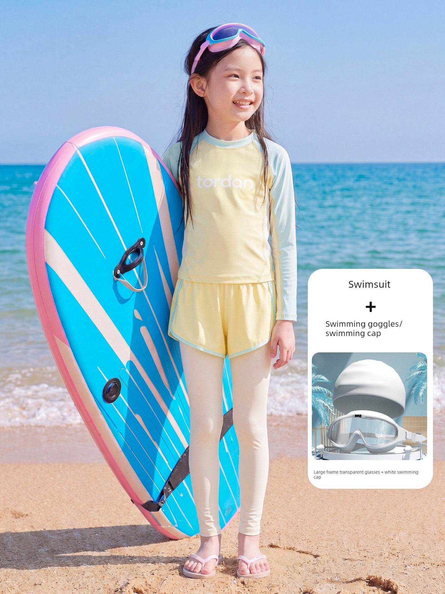 Girls' Swimsuit for Older Children with Chest Pads 2026 New Model Children's Long-Sleeve Sun-Protective Swimwear for Teenage Girls — 1