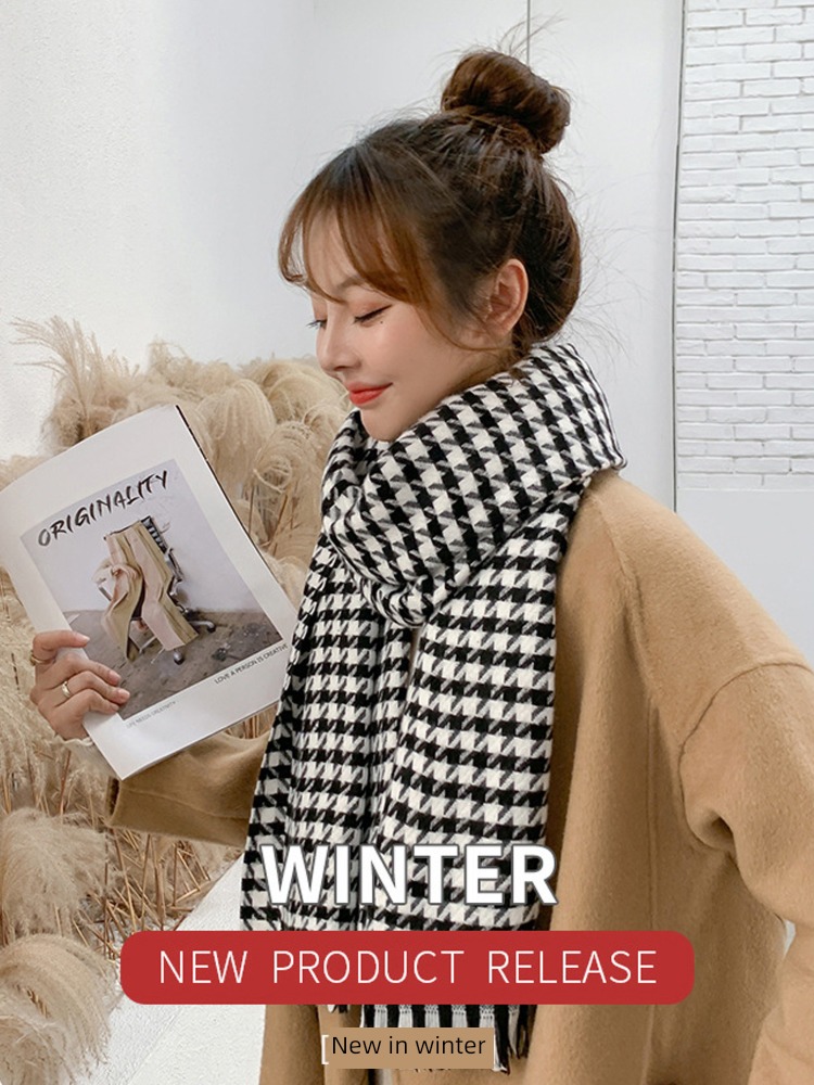 plover ins girl student Autumn and winter Korean version lattice scarf