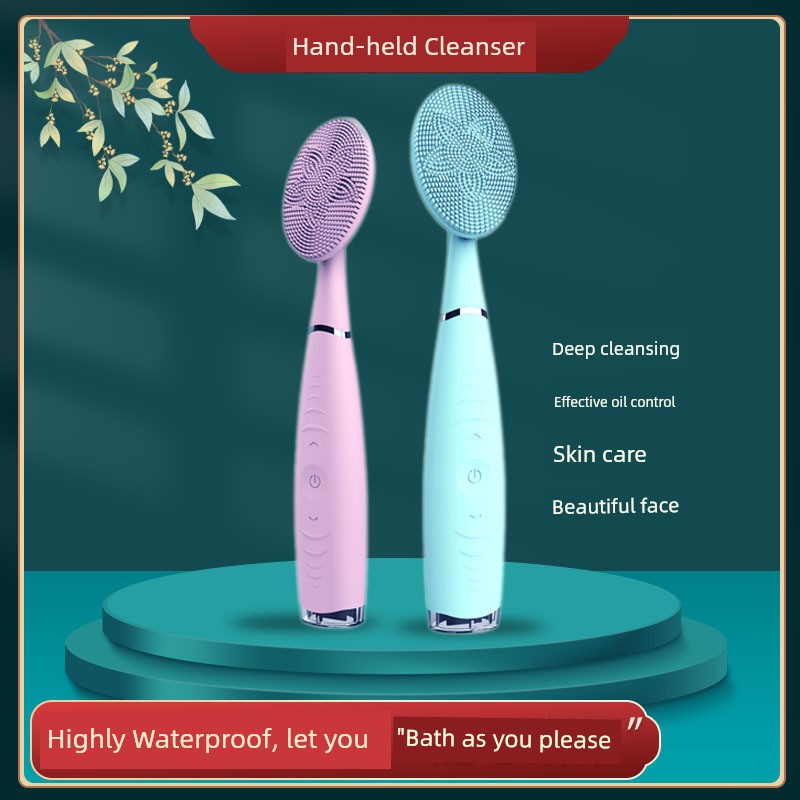  跨境硅膠潔面儀手持充電聲波洗臉儀 電動家用便攜清潔潔面洗臉機 粉红色Product Thumbnail