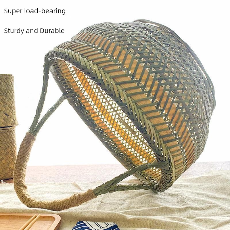 Bamboo Woven Basket for Picking and Carrying Vegetables, Small Bamboo Basket for Eggs, Storage Basket, Woven Household Basket, Large Bamboo Basket for Fruits