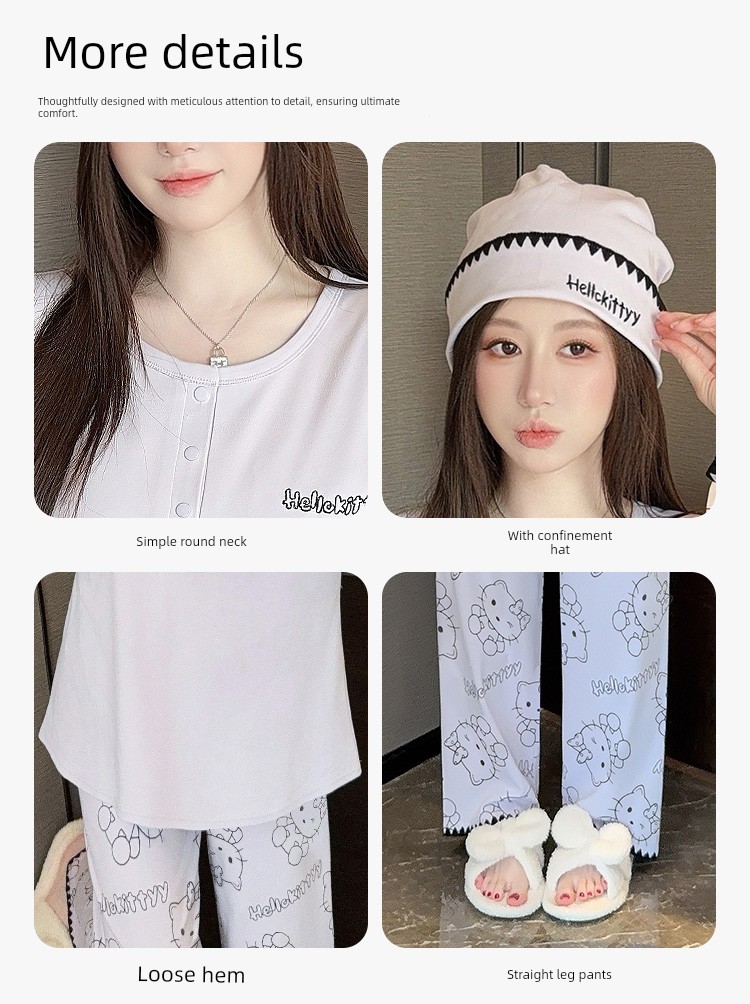 Hat with Chest Pad, Postpartum Clothing, Pure Cotton Nursing Pajamas, Postpartum Maternity Home Wear for Spring, Autumn, and Winter, Can Be Worn Outside — 5