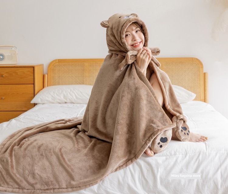 thickening Lazy man lovely rabbit Hooded Autumn and winter Nap blanket