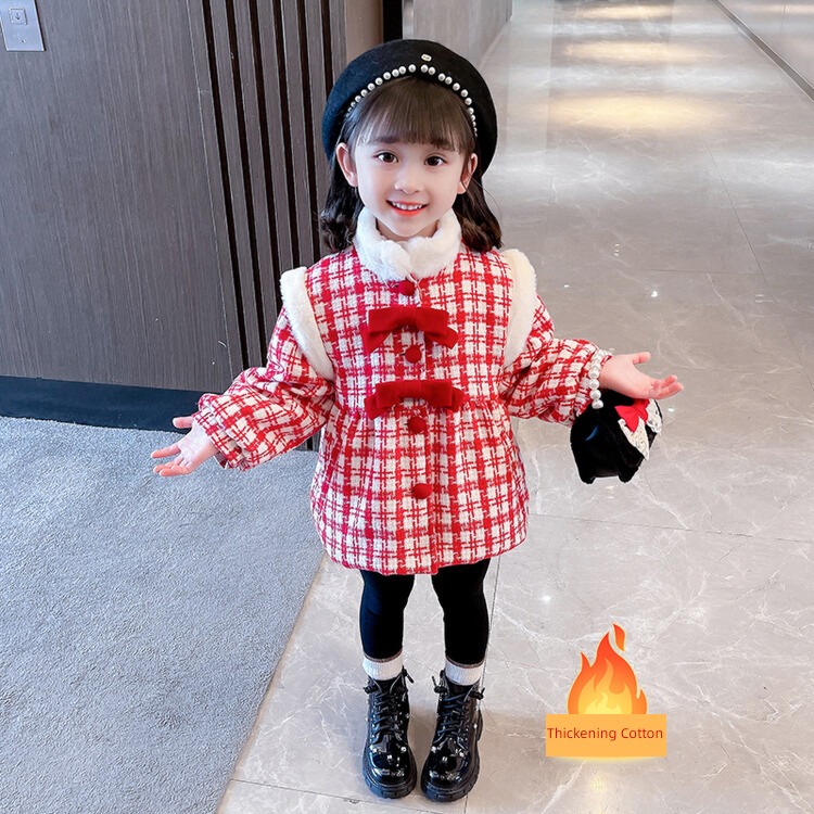 Baby girl Wool child lattice Foreign style winter loose coat
