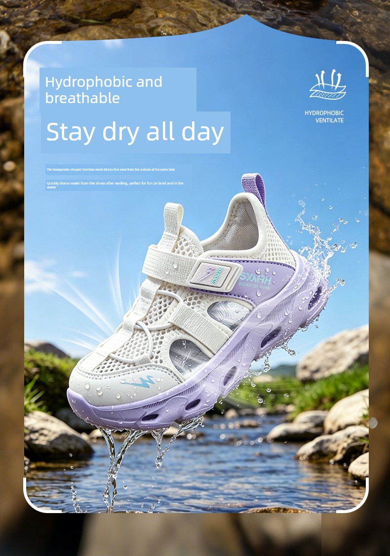 Double Star Children's Sandals for Girls, Summer 2026 New Model, Water-Resistant, Lightweight, Soft-Soled, Breathable, Closed-Toe Sports Shoes — 7