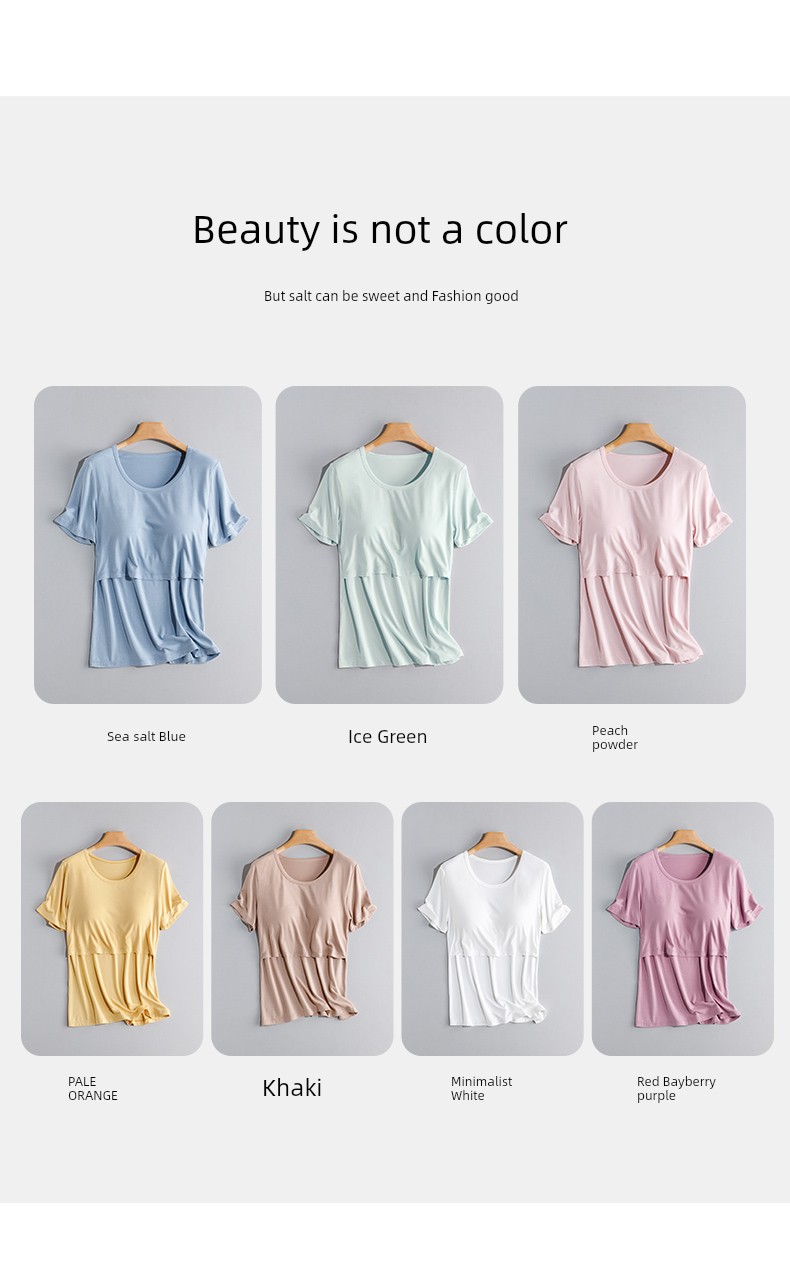 Maternity Modal Summer with Chest Pad Short Sleeve T-Shirt — 16