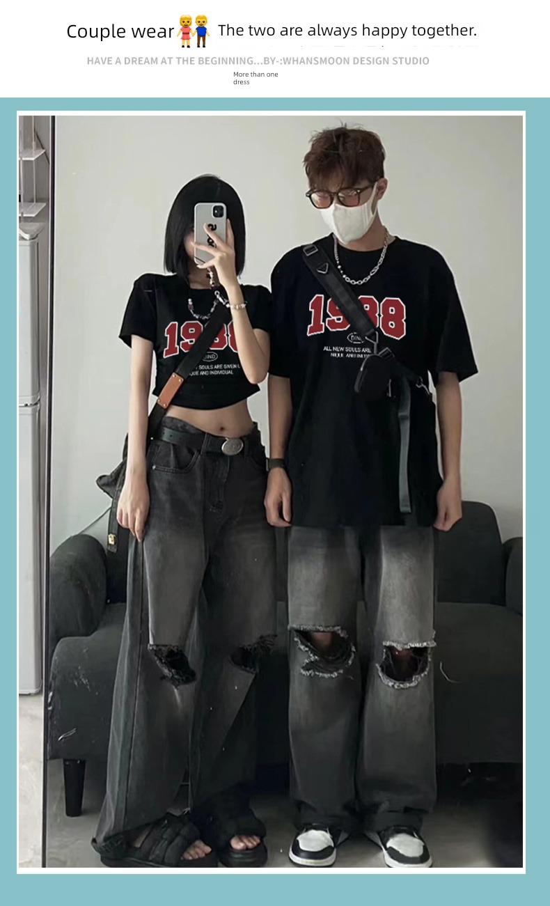 Internet celebrity Chaopai T-shirt Short sleeve Advanced sense ins Couples dress